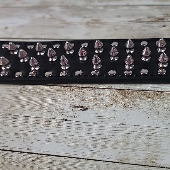 Studded Spiked Dog PU Smooth Black Leather Collar Punk Tough Dog Medium - Picture 5 of 8
